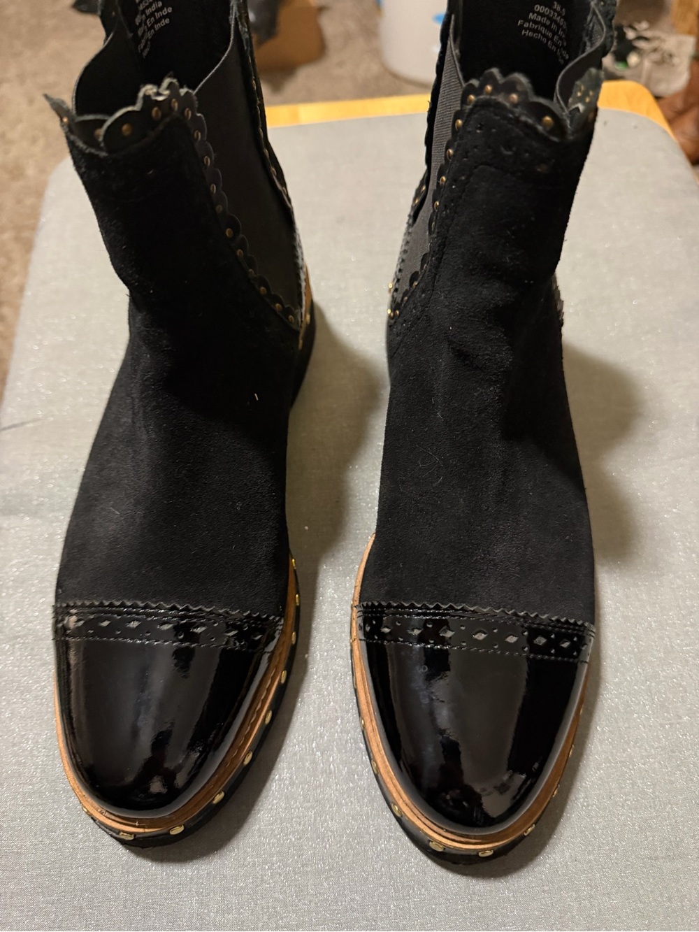 Free People Black Suede & Patent Cap-Toe Ankle Booties